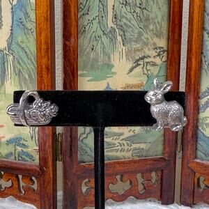 Vintage Silver Tone Bunny Rabbit Tulip Pins Coquette Prairie Cottage Dollette